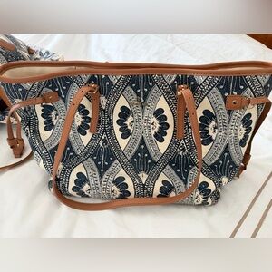 Elegant Blue and Tan Tote Bag